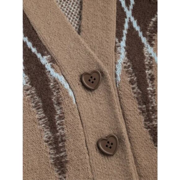 Cider Khaki Argyle Knit Grandpa Cardigan Sweater V-Neck Preppy Aesthetic M NWT - Picture 4 of 9